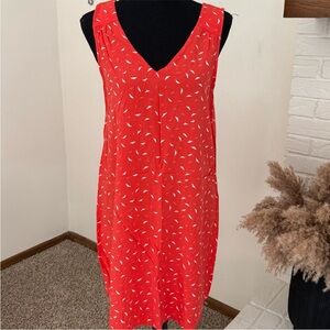 GAP Red Sleeveless V-Neck Midi Dress with White Confetti Print